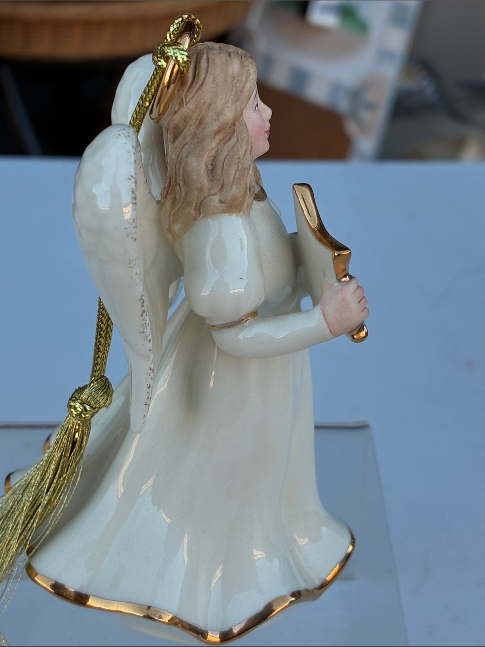 Lenox Porcelain Angel Figurine Holding Star - White with Gold Trim initial J - Picture 3 of 7